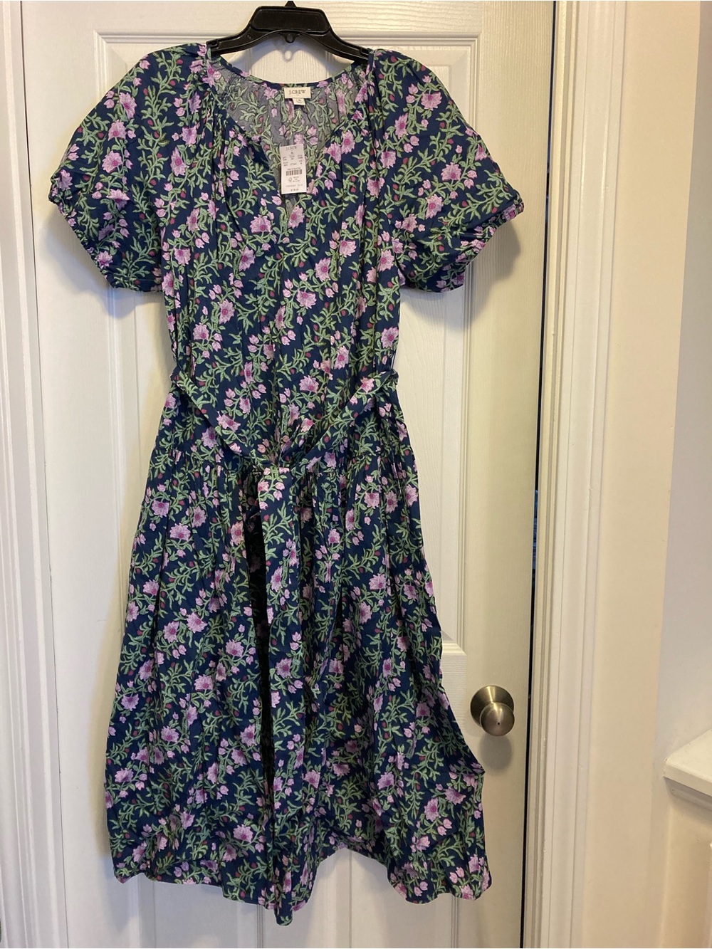 JCrew Factory puff sleeve tie waist midi dress